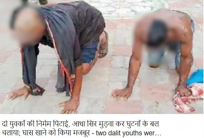 दो दलित  युवकों की निर्मम पिटाई, आधा सिर मुड़वा कर घुटनों के बल चलाया; घास खाने को किया मजबूर