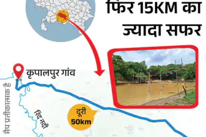 यूपी सरकार ने पुल नहीं बनाया तो महिलाएं बनाने लगीं:प्रशासन ने खतरा बता काम रोका; स्कूली बच्चे नदी पार करने के देते हैं रुपए