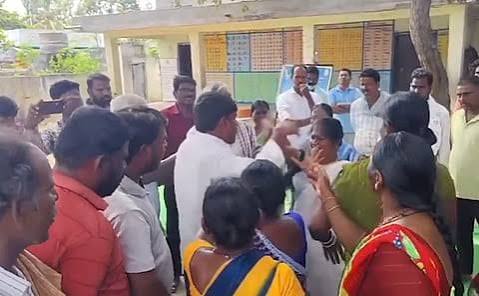 A Dalit woman (VOA) was slapped, dragged by her hair, and thrown to the ground during a village council meeting in Telangana; an FIR was filed against the Congress leader under the SC/ST Act.